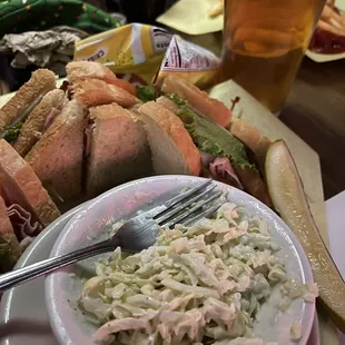 Club sandwich and fresh coleslaw!