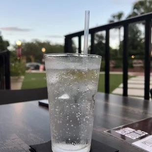 a glass of water on a table