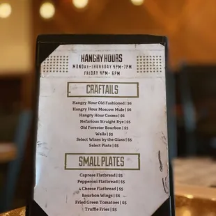 Happy Hour menu