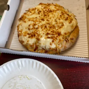 Alfredo pasta bread bowl- size of a medium pizza