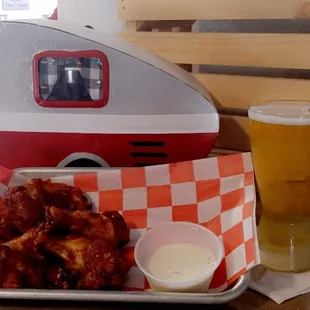 Wings with a beer