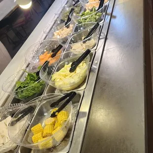 a buffet with many different foods