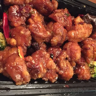 Perfect orange chicken, served with smoked chilies