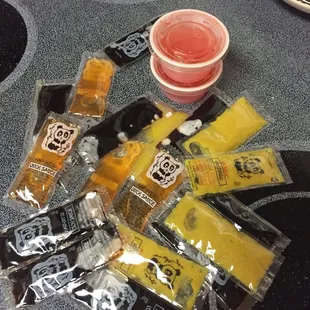 Cracking up at how many take out packets they gave us haha!