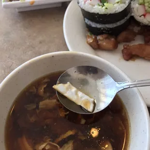 A white plastic inside the soups its look like tofu after I chewed then I found out it's a plastic, you gonna get sick