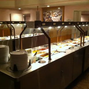 a buffet with a variety of food items