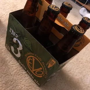 six bottles of beer in a box