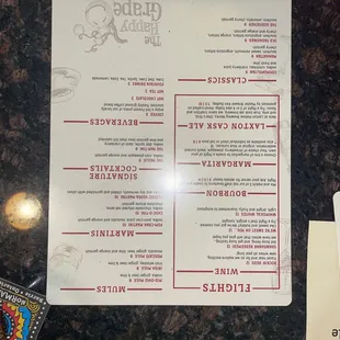 The Flights of Wine and Cocktail Menu