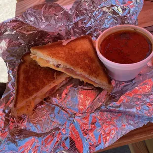 All American Melt with Homemade Tomato Soup dip. Delicious!