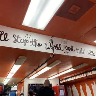 a sign in a restaurant