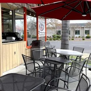 Tables on the patio.
