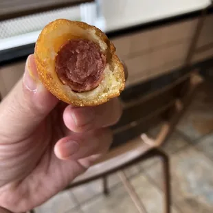 Inside the MINI CORN DOGS.