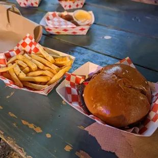 a hamburger and fries
