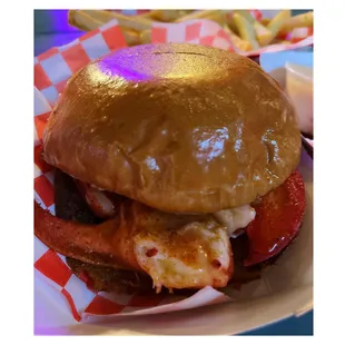 a hamburger and fries