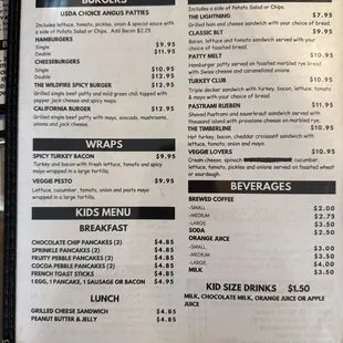 Lunch Options, Kids Menu, Drinks