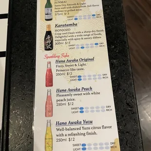 Drink menu