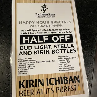 Happy hour menu