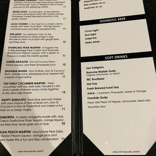Drink menu