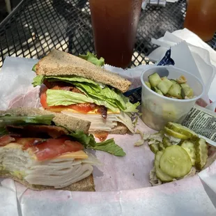 Turkey Sandwich with bacon, pasta salad and all of my husbands pickles since I love them and he has what I feel is a pickle phobia lol