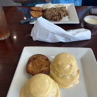 Crab Cake Eggs Benedict and Potato Pancakes (to die for)