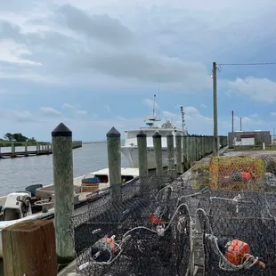 lobster cages on the dock