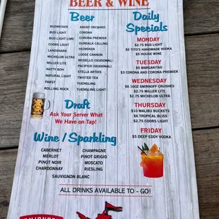 Drink menu