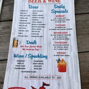 Drink menu