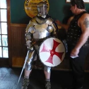 Medieval Armor Fighting Tournament day inside the bar, Rick Boyle&apos;s in my Armor ready to fight.