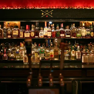 a row of liquor bottles