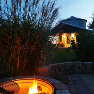 Cooking steaks at the firepit.