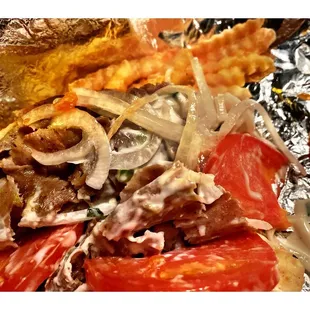 Gyros Combo!Good!TheHatChicago.Sandwiches Burgers Gyros Italian Beef HotDogs Wings Ribs Salads Chicken etc. Open Late!Take Out Delivery.