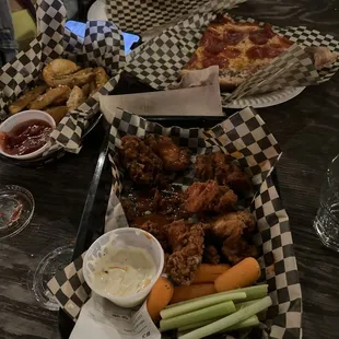 Fries, pizza, wings