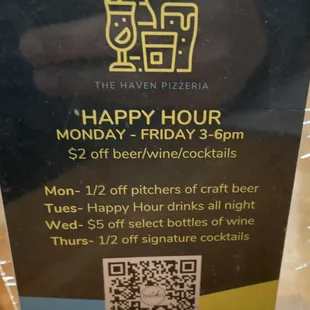 Happy hour specials.