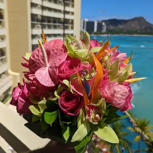 My tropical arrangement, Bridal Hand Held Tie Bouquet.