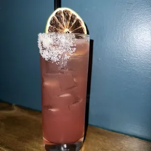Hibiscus Paloma - mezcal + tequila cocktail