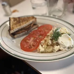 Salmon scramble with egg whites.