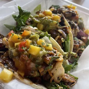 Triple Tacos w BBQ Jerk Tofu and gf corn tortillas - fresh and delicious