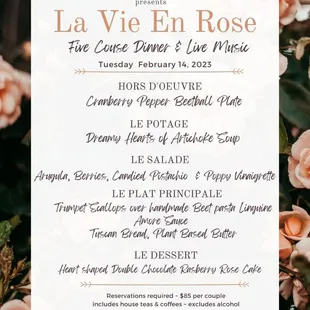 Our Five Course Organic Plant Based Valentine Dinner with live music!