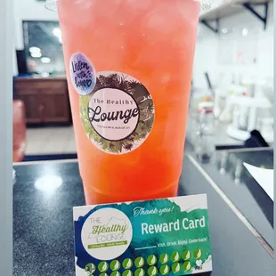a drink and a card