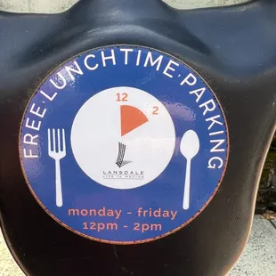 Free parking during weekdays at lunchtime from noon to 2 PM