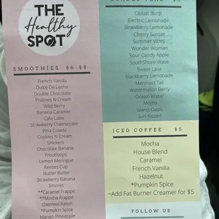 a menu for a coffee shop