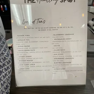the menu for the restaurant