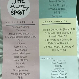 a menu for a dessert
