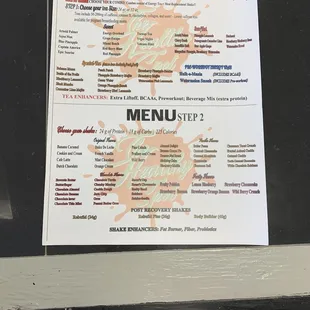 Shake and Tea Menu