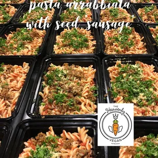 pasta and vegetables in plastic containers
