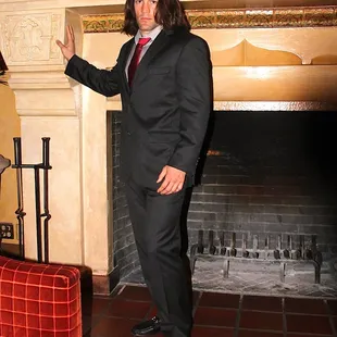 JJ by the fireplace