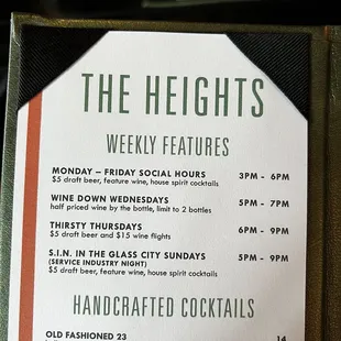 Happy hour and specials