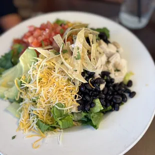 a white plate with a salad on it