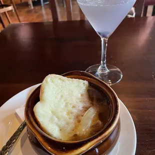 French onion soup and the blueberry lemon drop