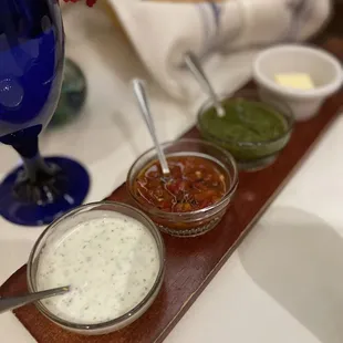 Various dipping sauce for warm bread